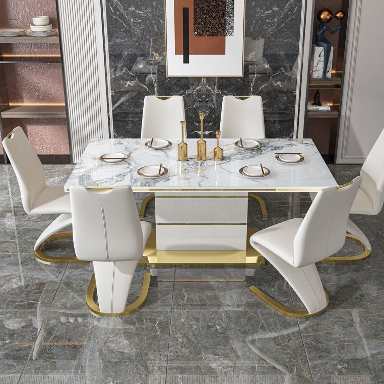 Nordic Modern Minimalist Solid Wood Marble Rectangular Dining Table And Chair Combination Small Apartment Household Dining Table