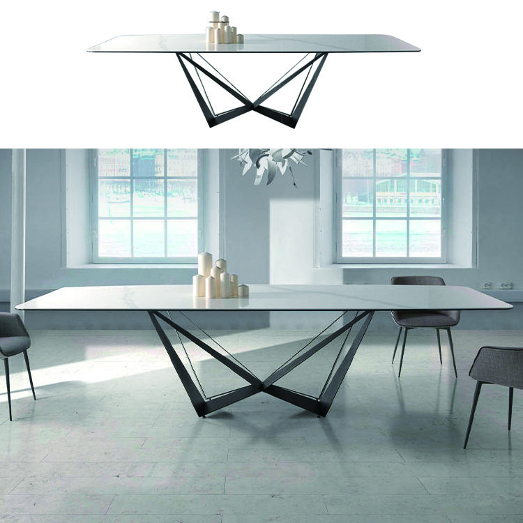 Newest design Factory wholesale light luxury designer large grey marble suar wood dining tables