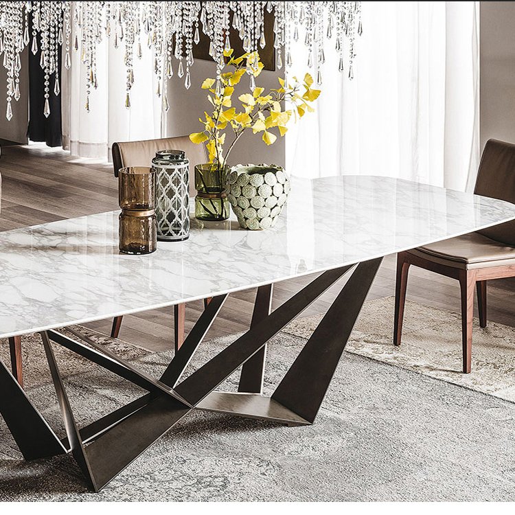 Newest design Factory wholesale light luxury designer large grey marble suar wood dining tables