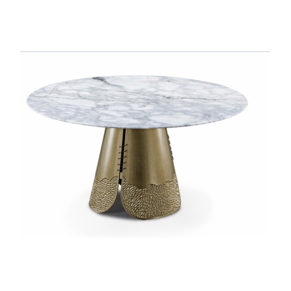 New Design Copper Alloy Round Stone Dining Table With Conical Pedestal Base Round Dining Tables