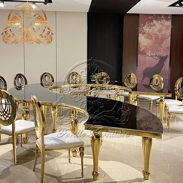 Wedding Event Modern Gold Luxury Dinner Table And Chairs For Dining Room Hotel