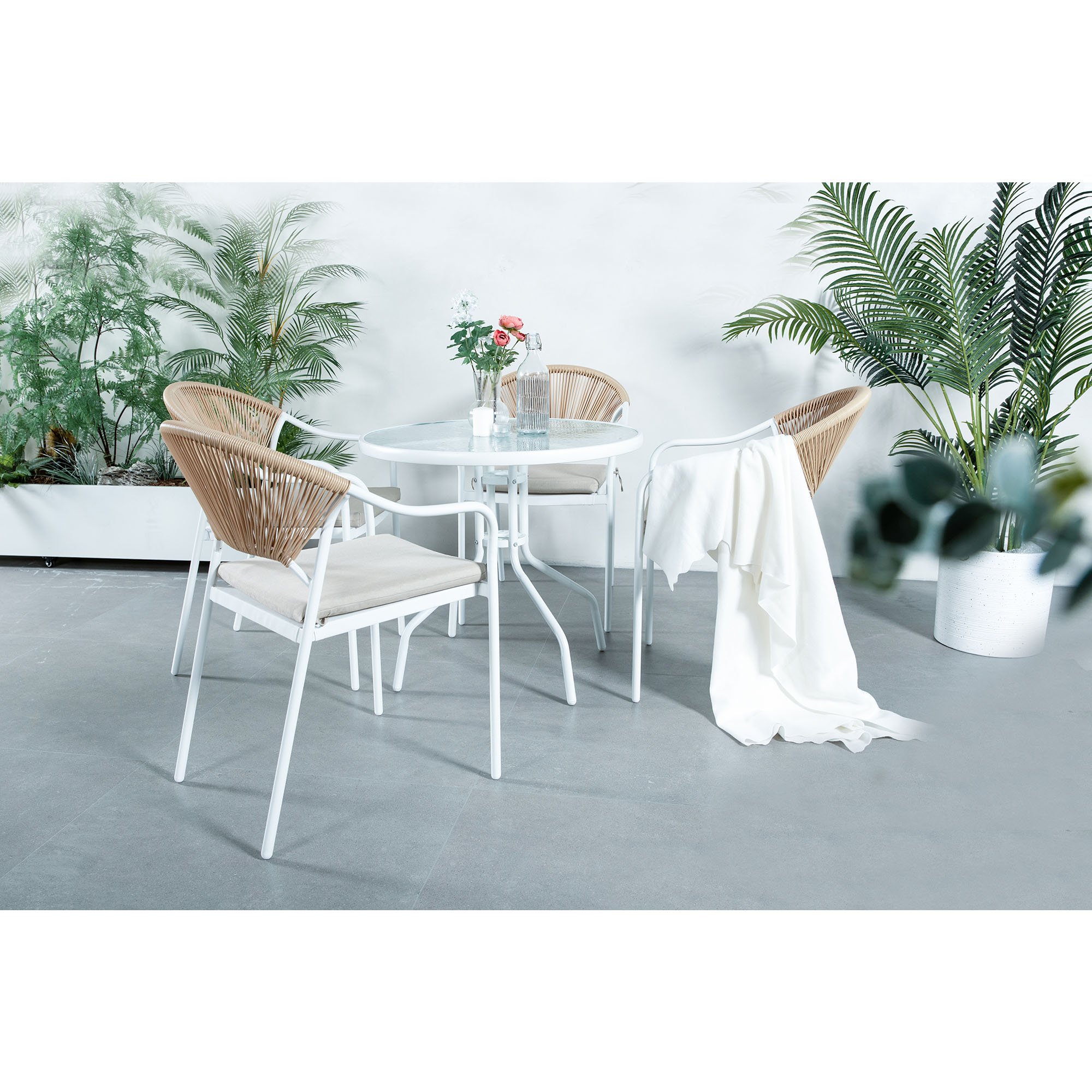 Rope Rattan Chair Wicker Outdoor Furniture Market Furniture Cafe Patio Outdoor Table Chair