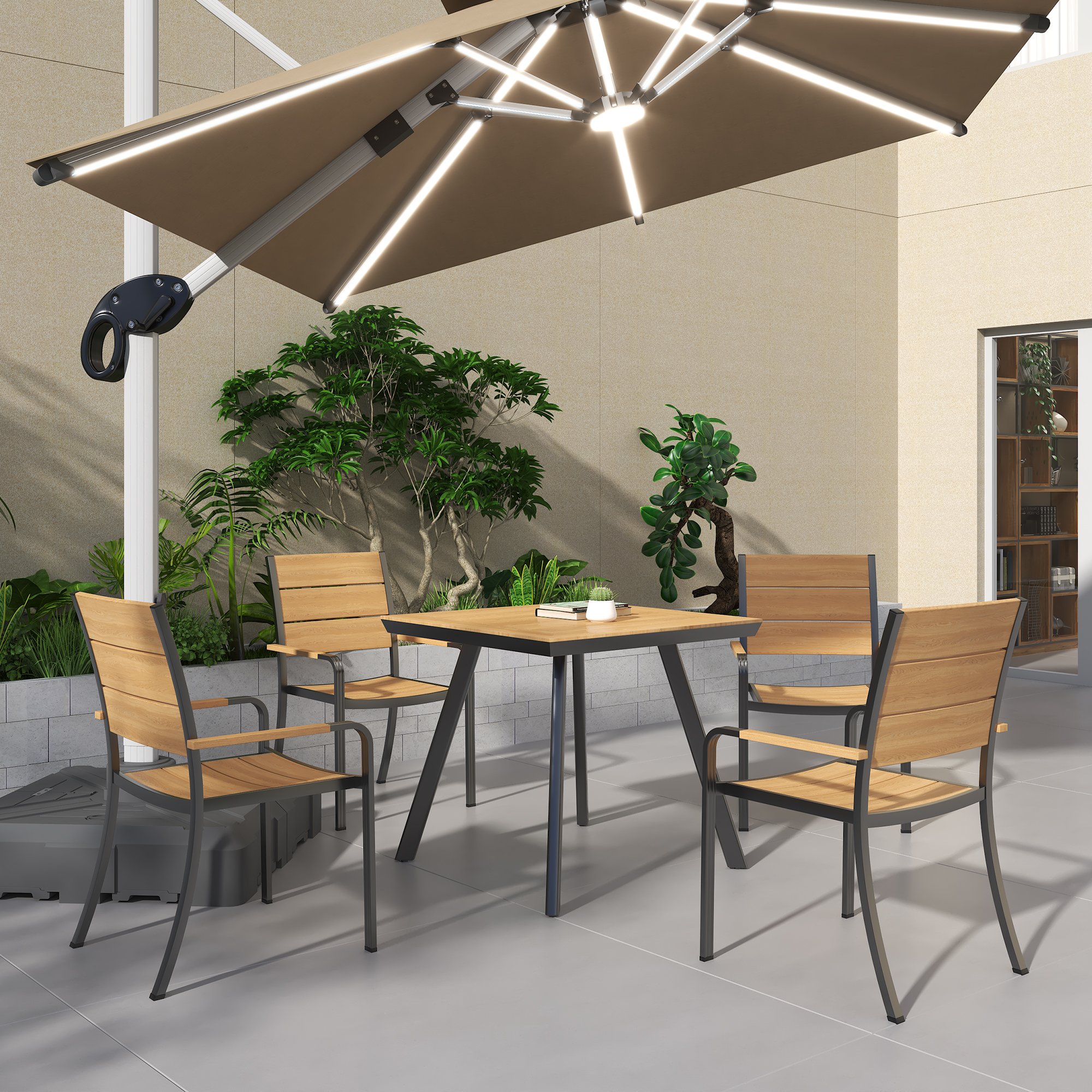 Fulin Wholesale White Three-piece Commercial Outdoor Large Bar Dining Table Island Whicker Garden Chair Set ratan