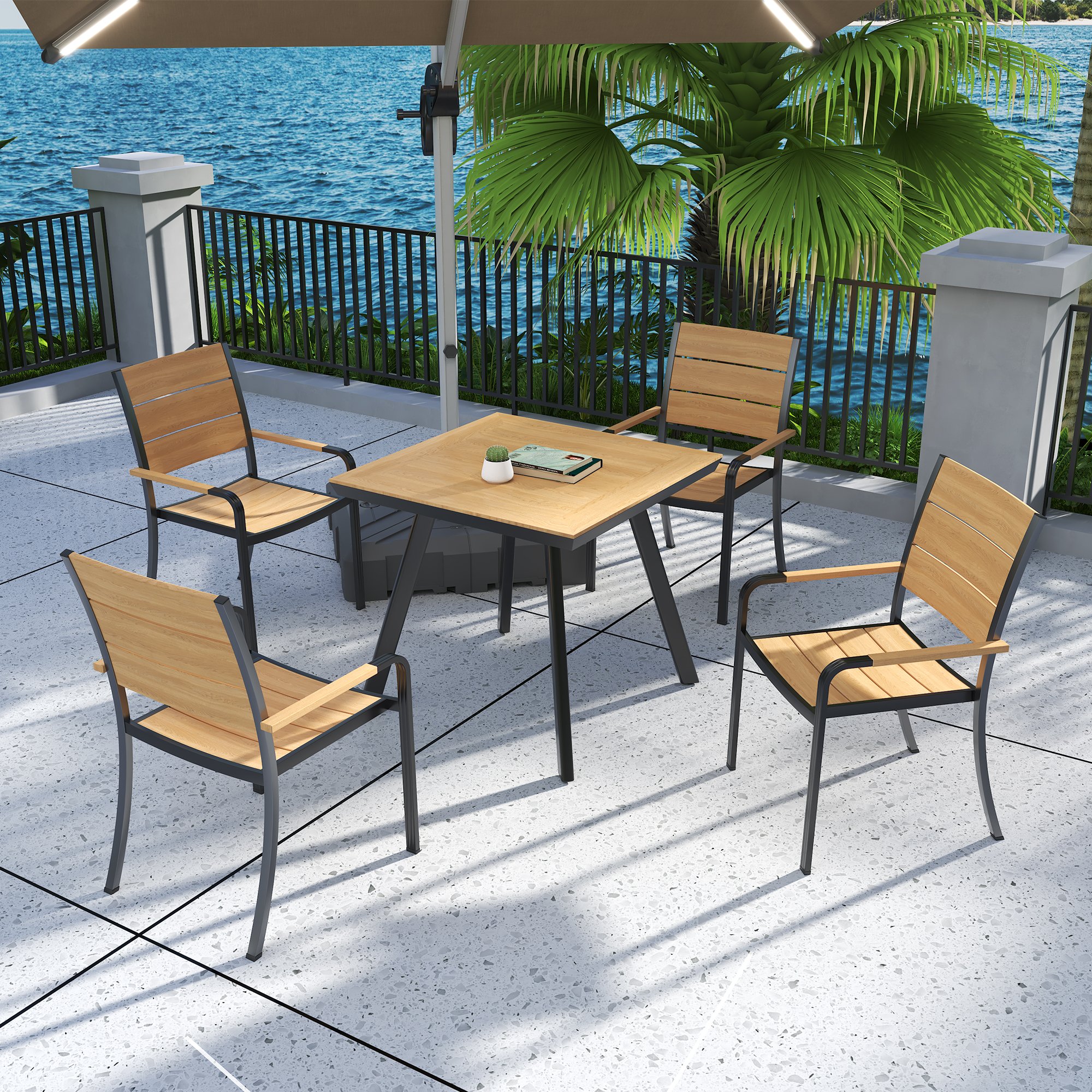 Fulin Wholesale White Three-piece Commercial Outdoor Large Bar Dining Table Island Whicker Garden Chair Set ratan