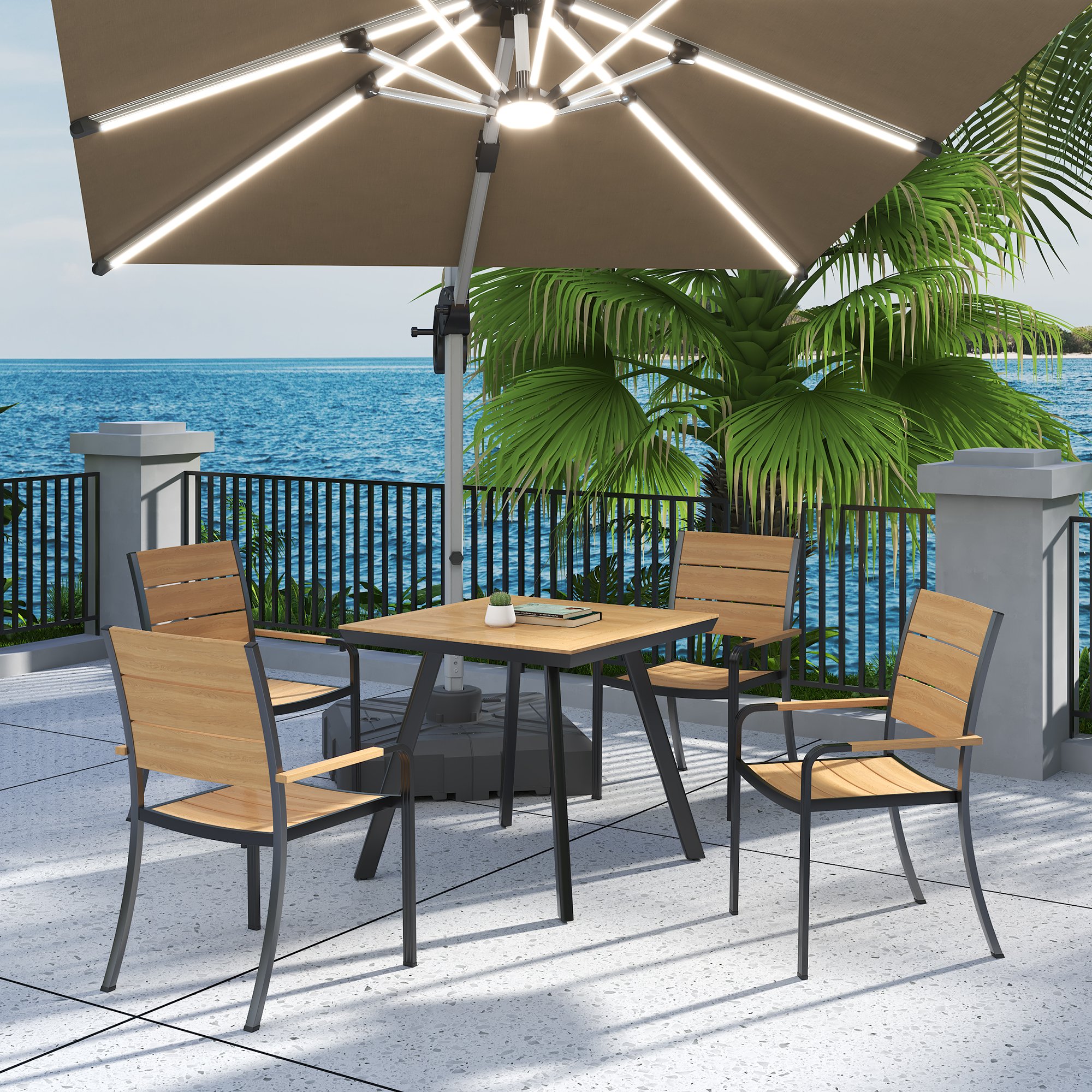 Fulin Wholesale White Three-piece Commercial Outdoor Large Bar Dining Table Island Whicker Garden Chair Set ratan