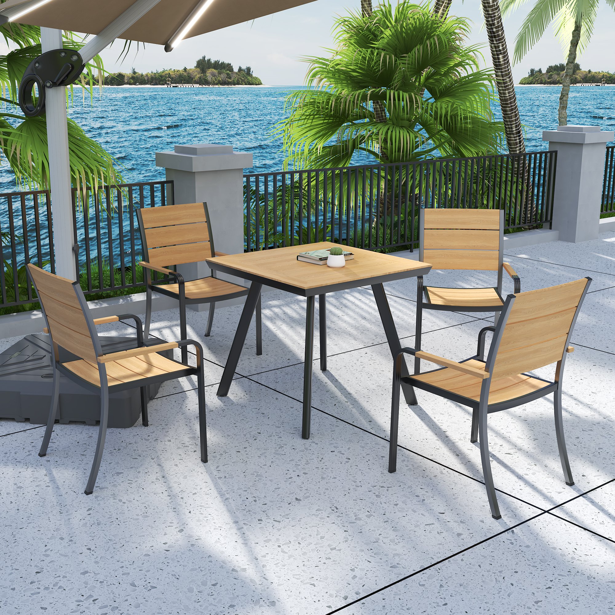 Fulin Wholesale White Three-piece Commercial Outdoor Large Bar Dining Table Island Whicker Garden Chair Set ratan