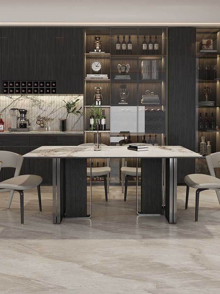 Luxury Family Dining Table Set 6 Chairs Modern Rectangle Sintered Stone top Dining Room Set Dining Table