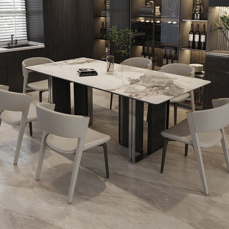Luxury Family Dining Table Set 6 Chairs Modern Rectangle Sintered Stone top Dining Room Set Dining Table