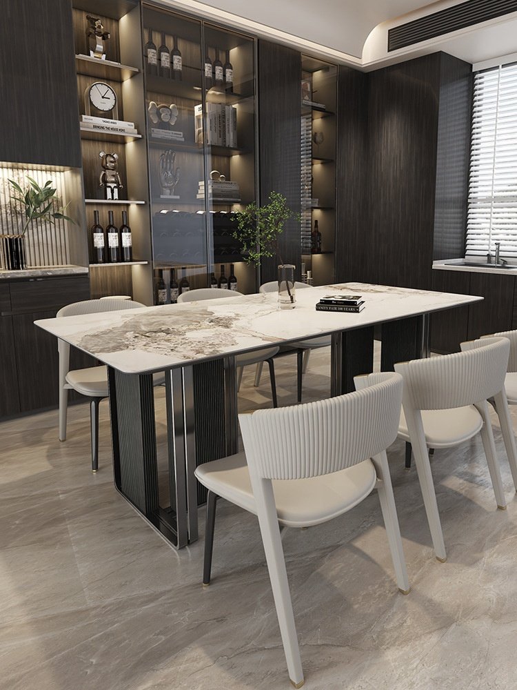 Luxury Family Dining Table Set 6 Chairs Modern Rectangle Sintered Stone top Dining Room Set Dining Table