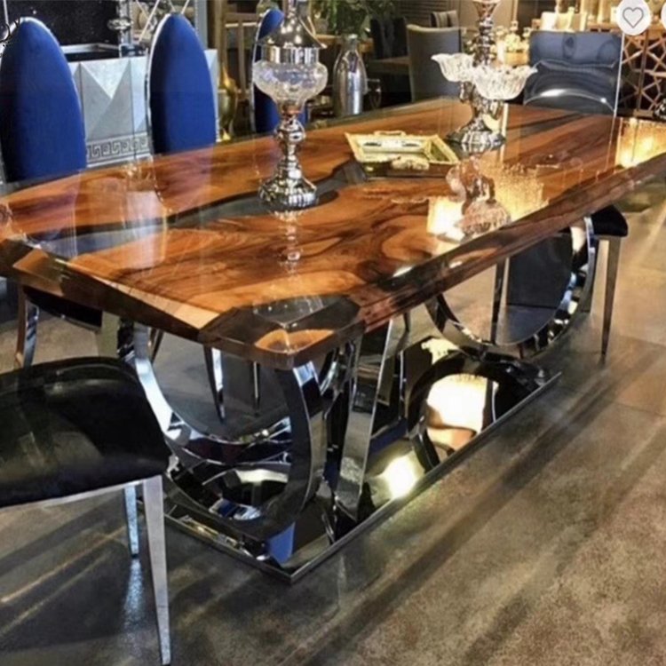 Customized epoxy resin dining tables and chairs solid wood with epoxy resin dining table