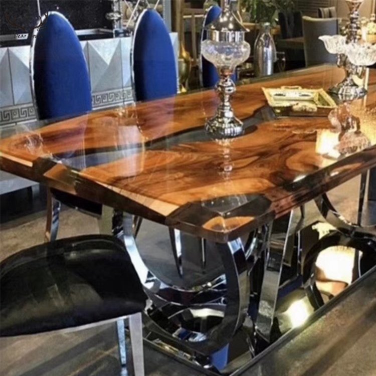 Customized epoxy resin dining tables and chairs solid wood with epoxy resin dining table