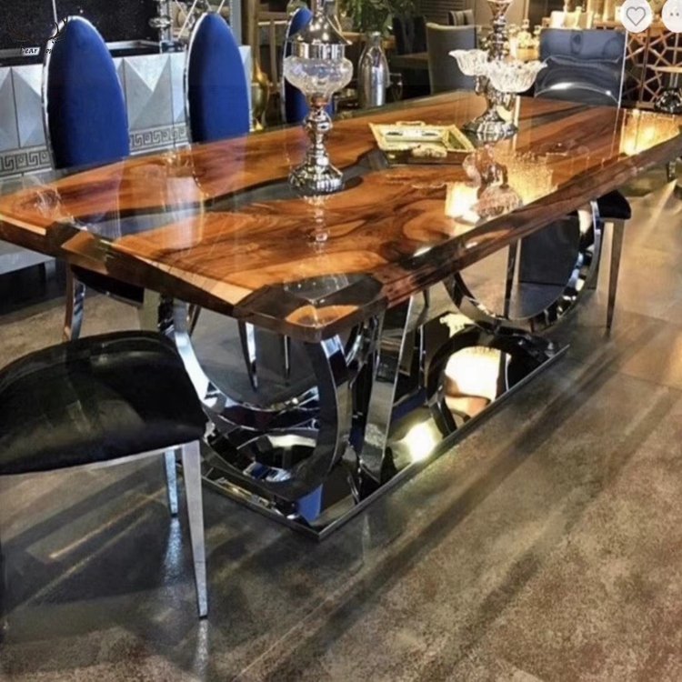 Customized epoxy resin dining tables and chairs solid wood with epoxy resin dining table