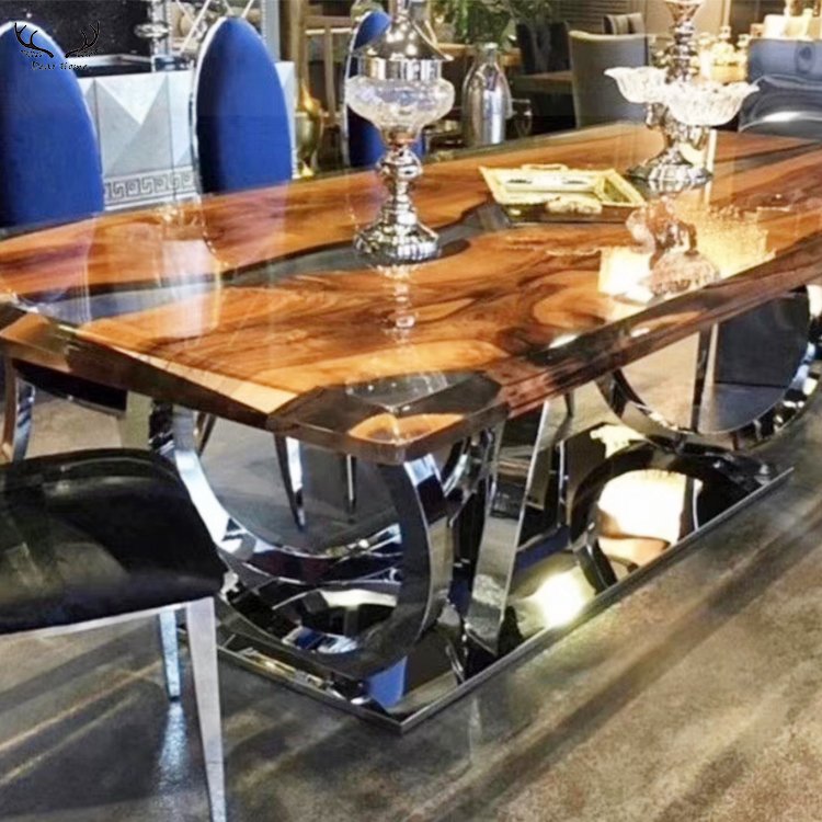 Customized epoxy resin dining tables and chairs solid wood with epoxy resin dining table