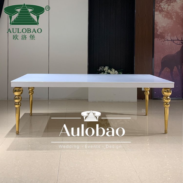 Events Wedding Party Gold Steel White MDF Top Wedding Dining Table