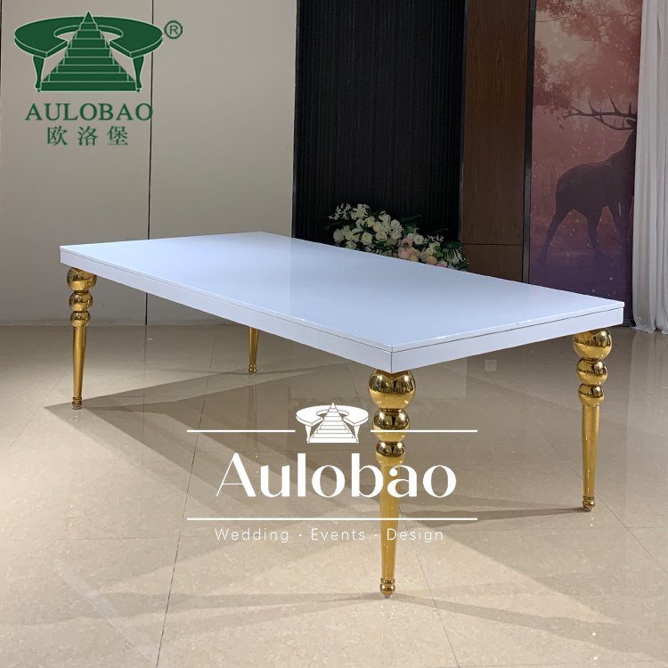 Events Wedding Party Gold Steel White MDF Top Wedding Dining Table
