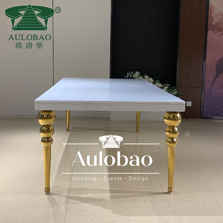 Events Wedding Party Gold Steel White MDF Top Wedding Dining Table