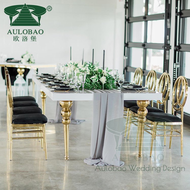 Events Wedding Party Gold Steel White MDF Top Wedding Dining Table