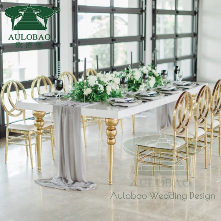 Events Wedding Party Gold Steel White MDF Top Wedding Dining Table