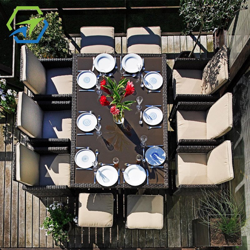 UK popular sectional patio conversation sofa promotional outdoor garden rattan aluminium dining table set outdoor furniture