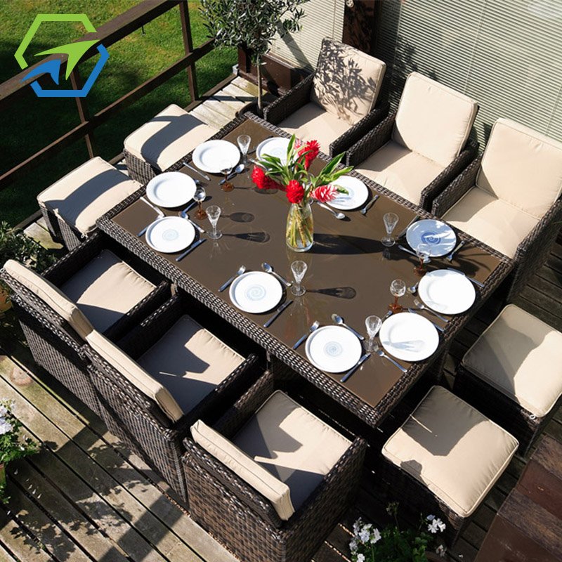 UK popular sectional patio conversation sofa promotional outdoor garden rattan aluminium dining table set outdoor furniture