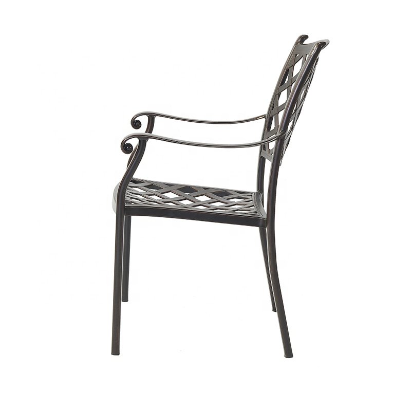 Black Cast Aluminum Modern Restaurant Outdoor Garden Umbrella Dining Chair Set Italian Dining Tables Rectangular for 6