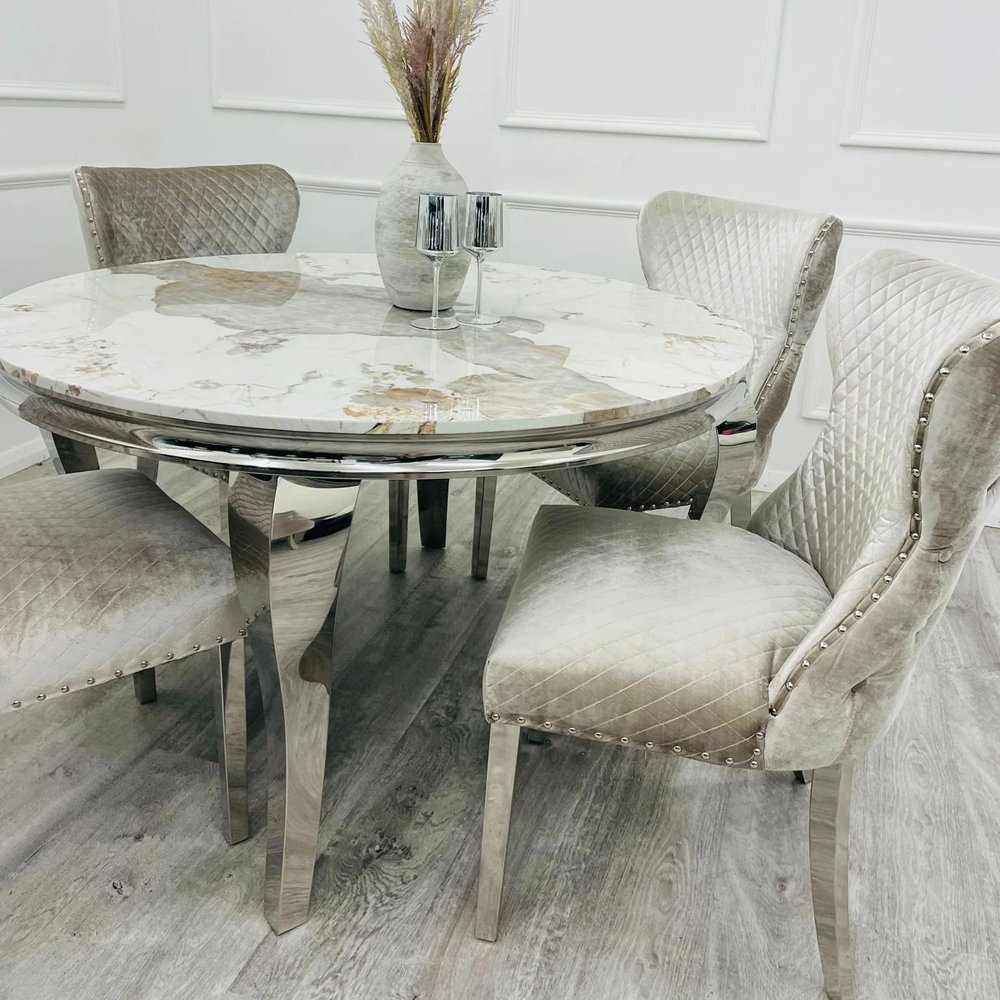 Restaurant furniture marble dining table chrome dining table set 4 chairs round dining table for restaurant