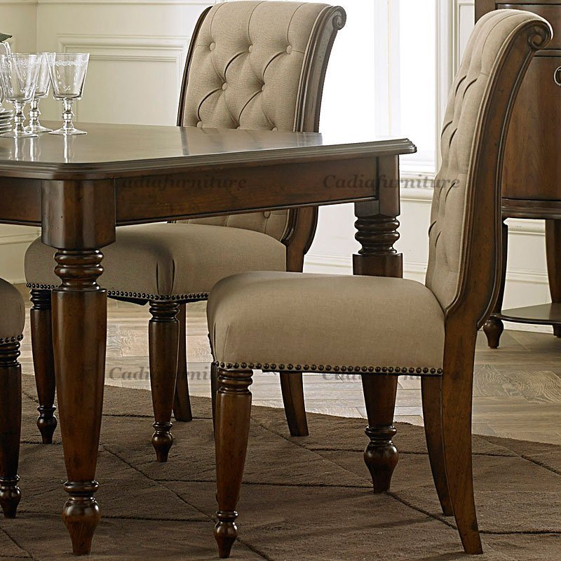 New arrive Rustic design wooden dining room set vantage style dining table with8 fabric chairs