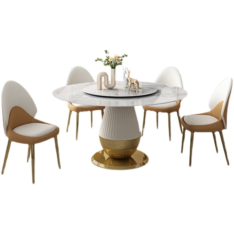 Italian Style Stainless Steel frame Marble Top Dining Room Furniture Dining Table Set