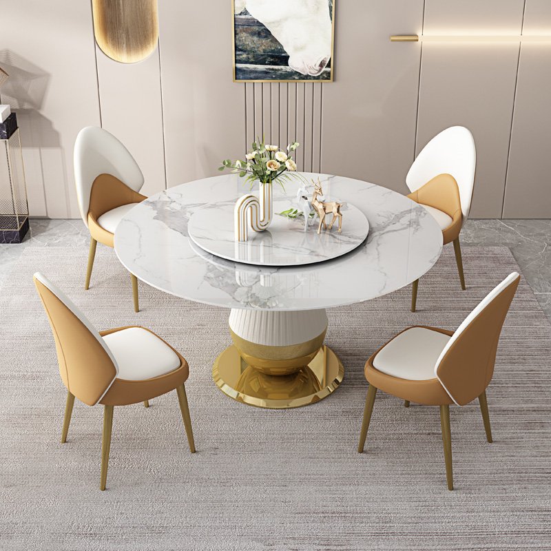 Italian Style Stainless Steel frame Marble Top Dining Room Furniture Dining Table Set