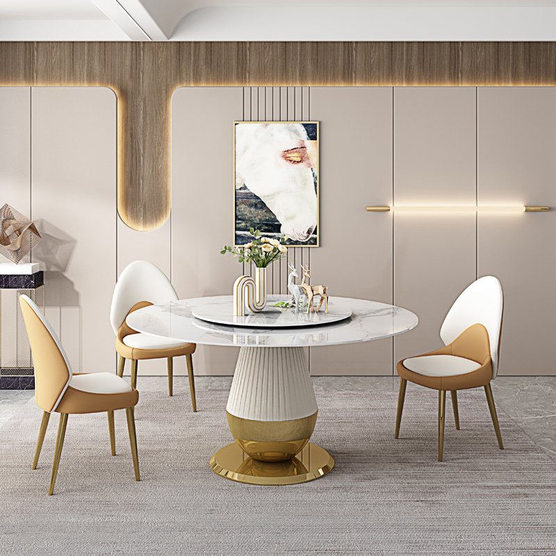 Italian Style Stainless Steel frame Marble Top Dining Room Furniture Dining Table Set
