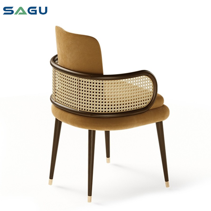 Nordic Modern Solid Wood Rattan Woven Fabric Dining Chair Velvet Leisure Cafe Table Chairs Set Home Bar Coffee Shop Restaurant
