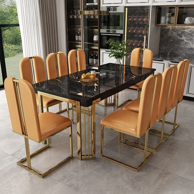 Dining Tables And Chair Gold Luxury Modern Nordic Metal Hotel Banquet Restaurant Dinning Room Furniture Set Marble Dining Tables