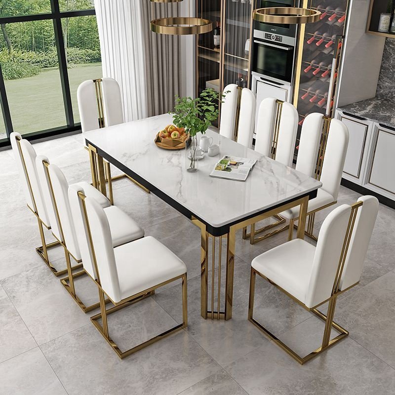 Dining Tables And Chair Gold Luxury Modern Nordic Metal Hotel Banquet Restaurant Dinning Room Furniture Set Marble Dining Tables