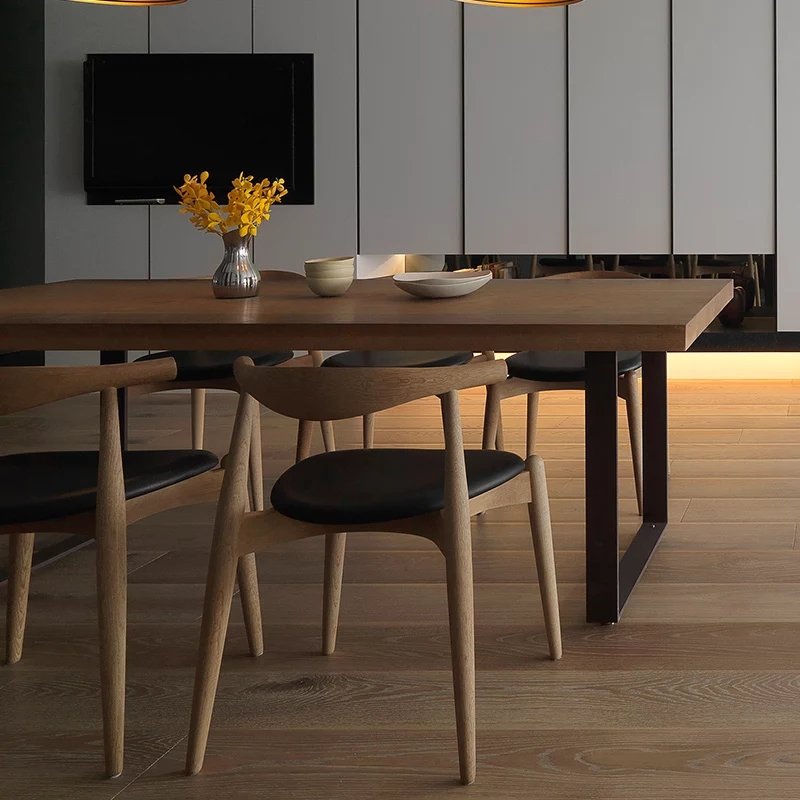 Unique design modern hotel restaurant solid wooden dining tables and chairs set with 6 chairs
