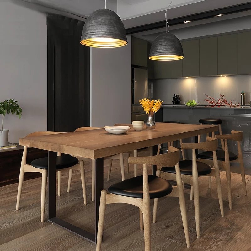 Unique design modern hotel restaurant solid wooden dining tables and chairs set with 6 chairs