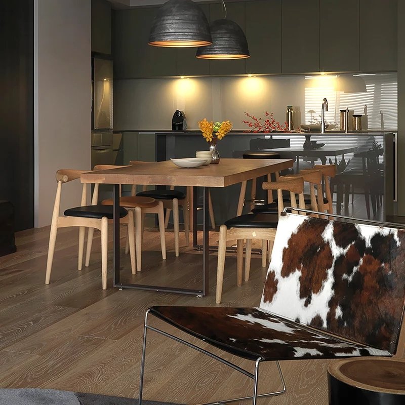 Unique design modern hotel restaurant solid wooden dining tables and chairs set with 6 chairs
