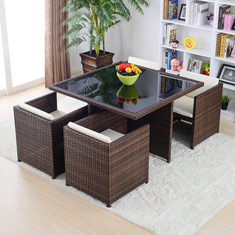 Altovis waterproof rattan woven furniture 4-6 people outdoor dining sets for garden courtyard terrace