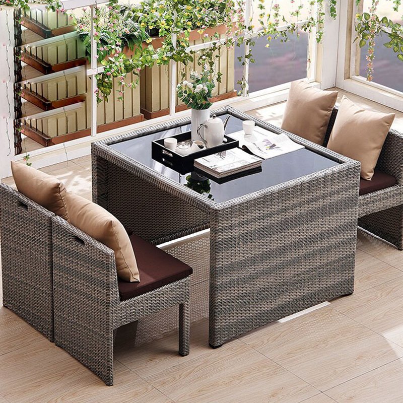 Altovis waterproof rattan woven furniture 4-6 people outdoor dining sets for garden courtyard terrace