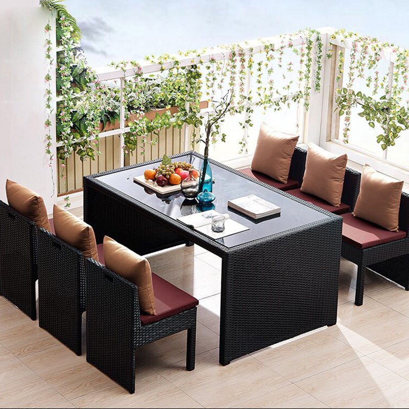 Altovis waterproof rattan woven furniture 4-6 people outdoor dining sets for garden courtyard terrace