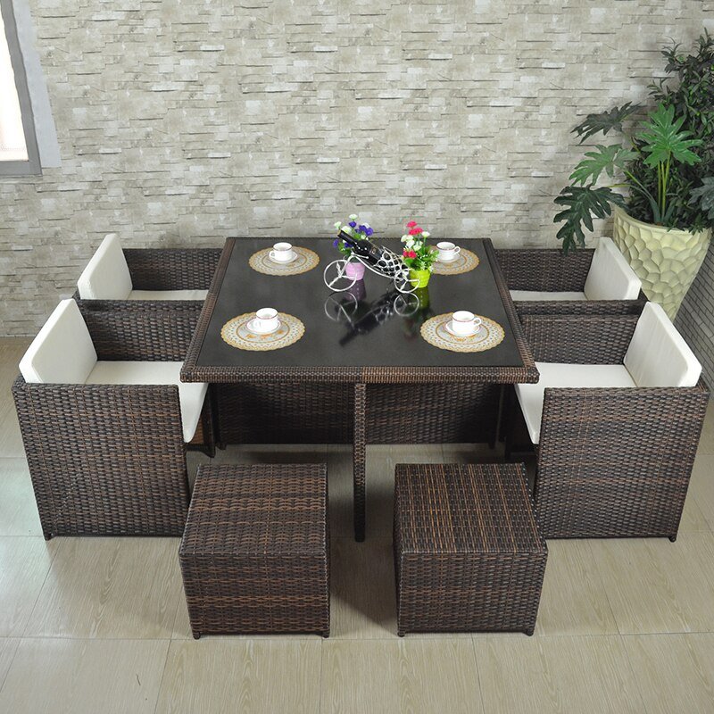 Altovis waterproof rattan woven furniture 4-6 people outdoor dining sets for garden courtyard terrace