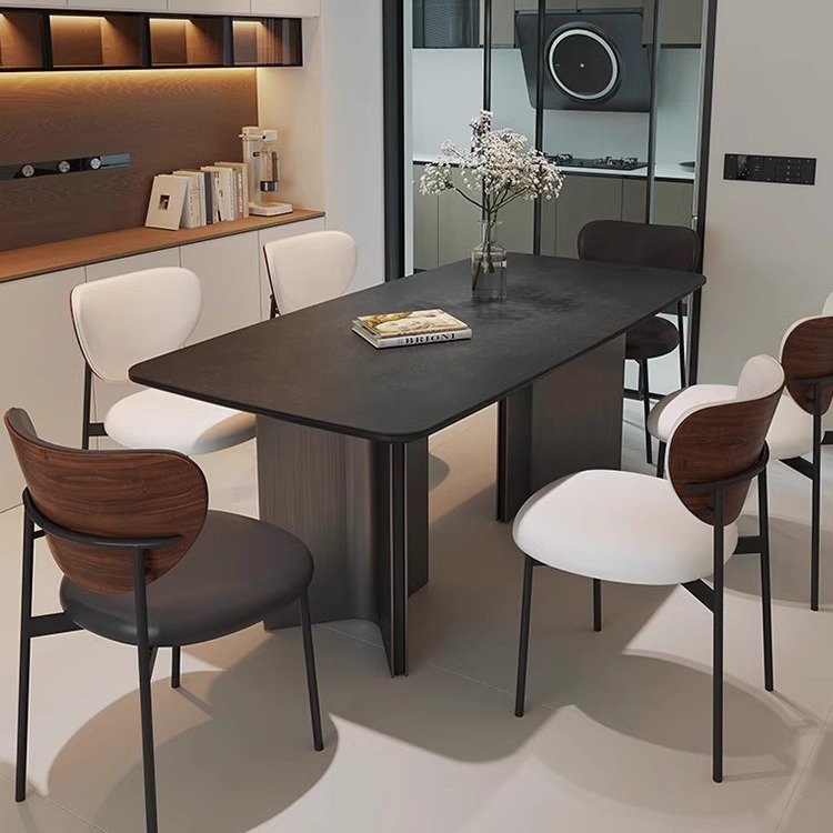Italian-Style High-End Dining Table Chair Set Simple Modern Luxury Black Rock Plate Rectangular Retro Small Apartment Home