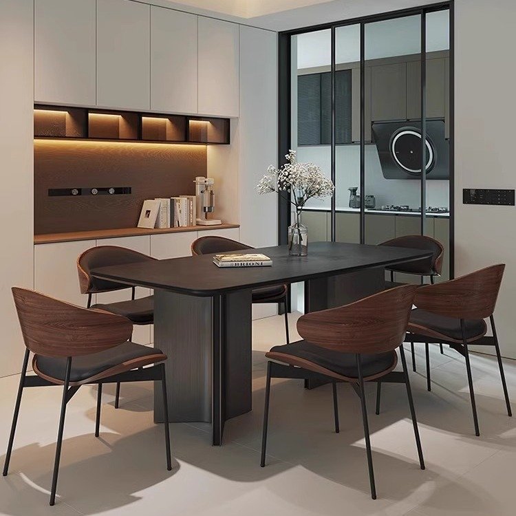 Italian-Style High-End Dining Table Chair Set Simple Modern Luxury Black Rock Plate Rectangular Retro Small Apartment Home