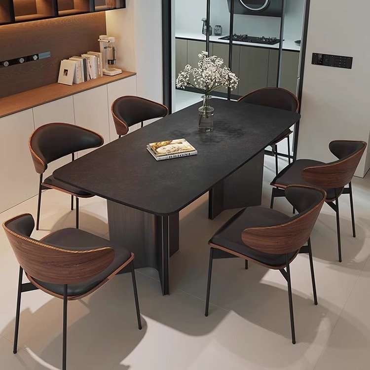 Italian-Style High-End Dining Table Chair Set Simple Modern Luxury Black Rock Plate Rectangular Retro Small Apartment Home
