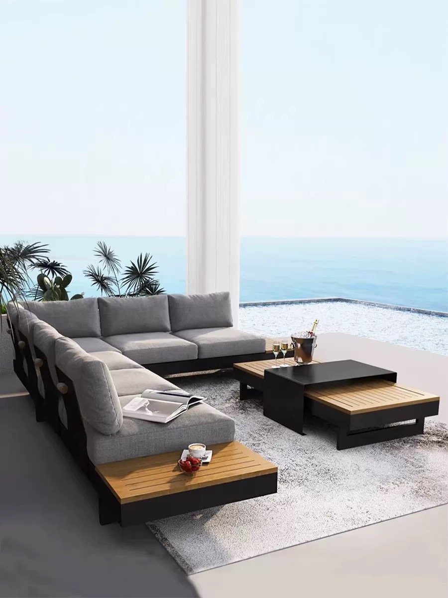 Unique features Newest modern outdoor furniture teak wood and aluminum frame sofa sets
