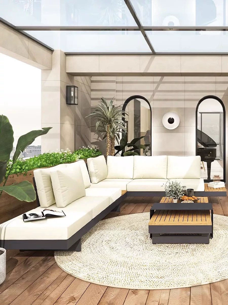Unique features Newest modern outdoor furniture teak wood and aluminum frame sofa sets