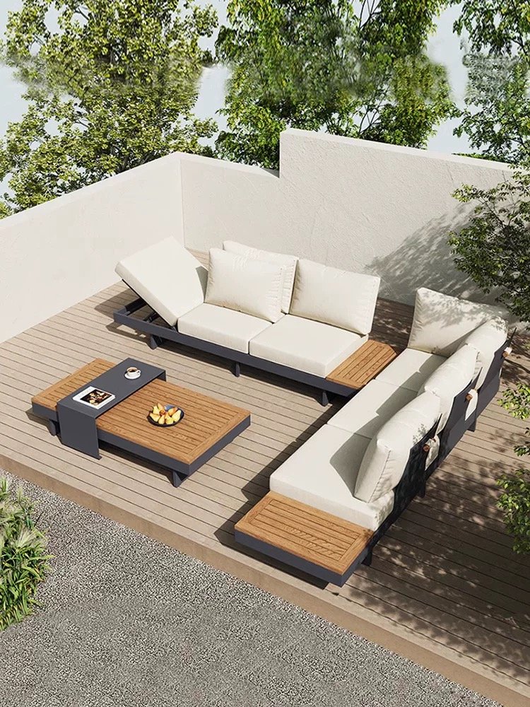 Unique features Newest modern outdoor furniture teak wood and aluminum frame sofa sets