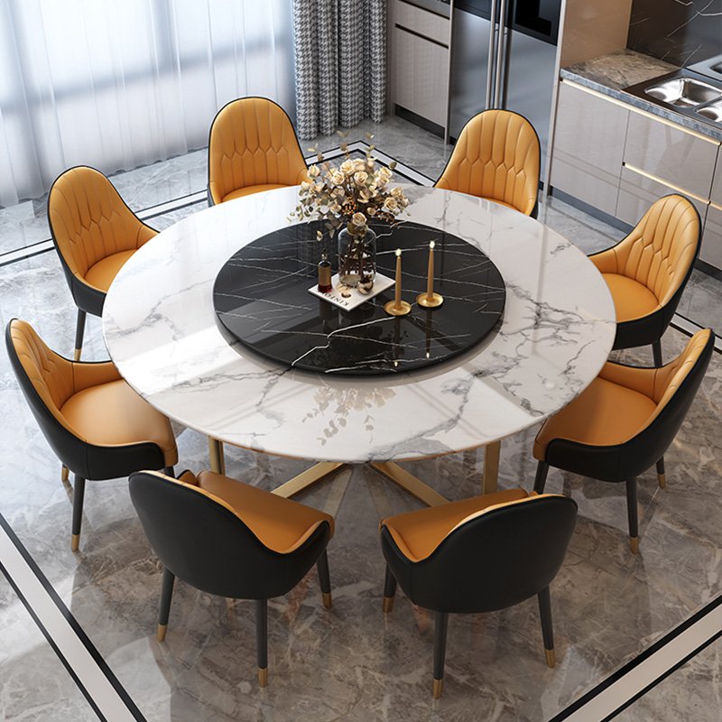 Italian Luxury Design dining tables Marble Effect Rock Plate Top 8 Seater Dining Table Set