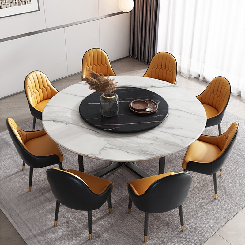 Italian Luxury Design dining tables Marble Effect Rock Plate Top 8 Seater Dining Table Set