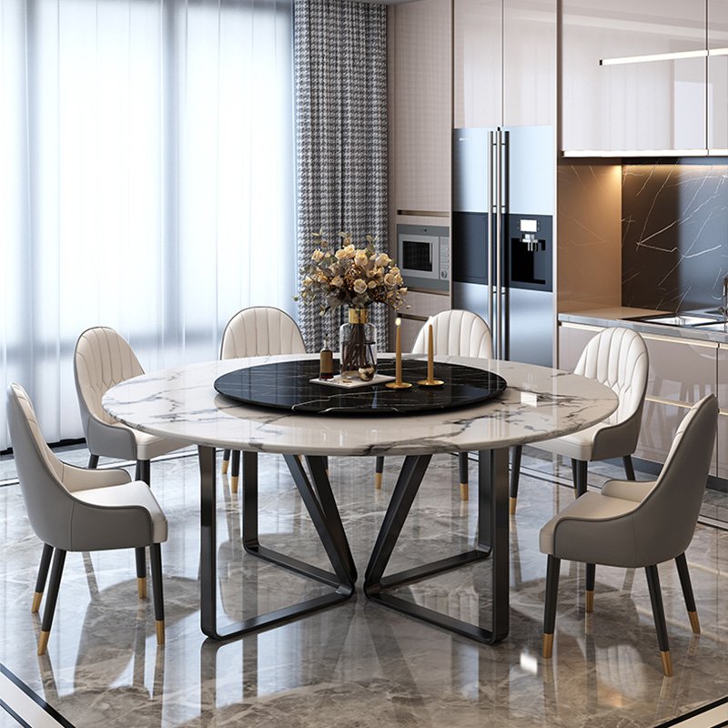 Italian Luxury Design dining tables Marble Effect Rock Plate Top 8 Seater Dining Table Set