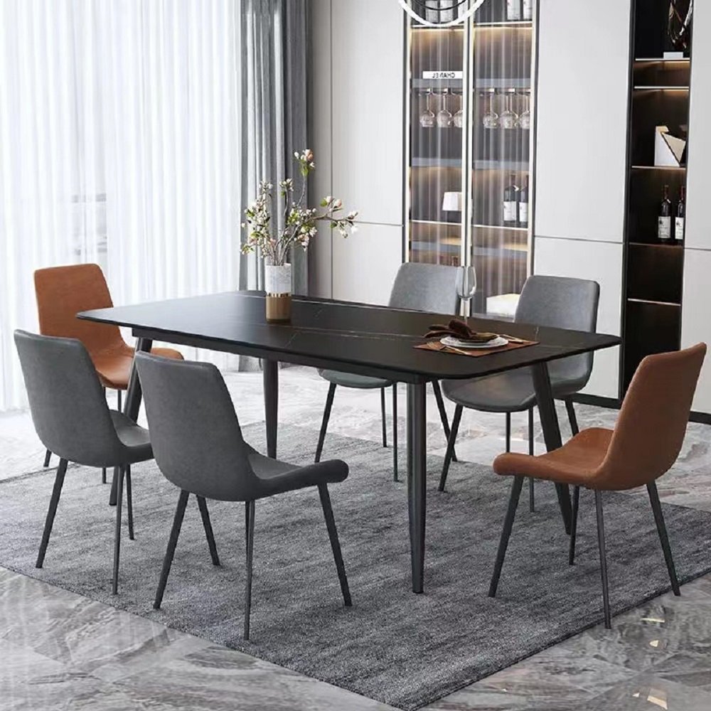 NOVA Modern Dining Room Furniture Black Slate Stone 4 6 Seat Rectangle Dining Table With Metal Base Marble Tables Sets